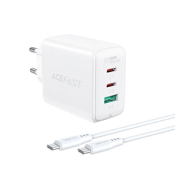 Acefast 2w1 ładowarka sieciowa 2x Usb-c / Usb-a 65w, Pd, Qc 3.0, Afc,