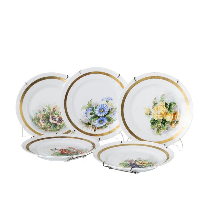 Porcelana - 5 Pratos flores