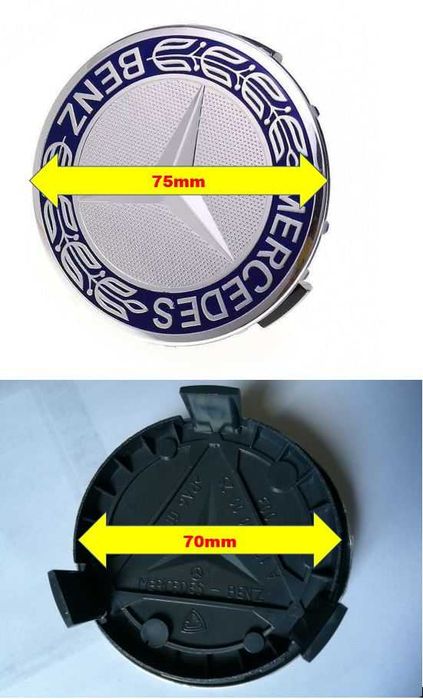 4 centros de jantes 75mm Mercedes Benz azul, preto, prateado Etc.
