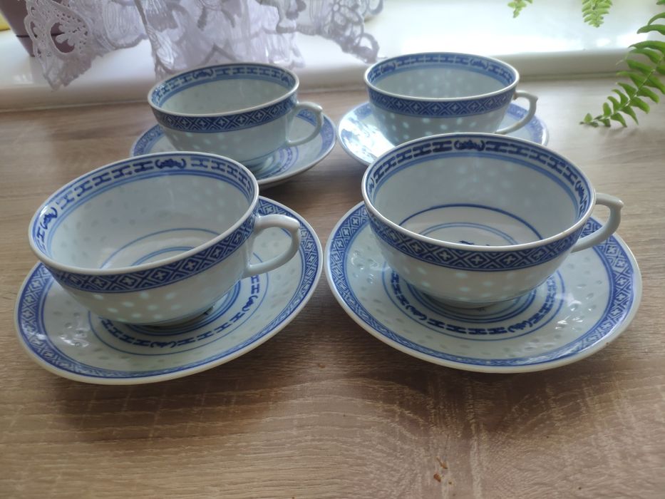 Stara chińska porcelana filiżanki + talerzyki 4 sztuki