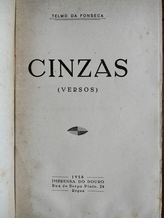 Livro Cinzas (Versos) 1938
