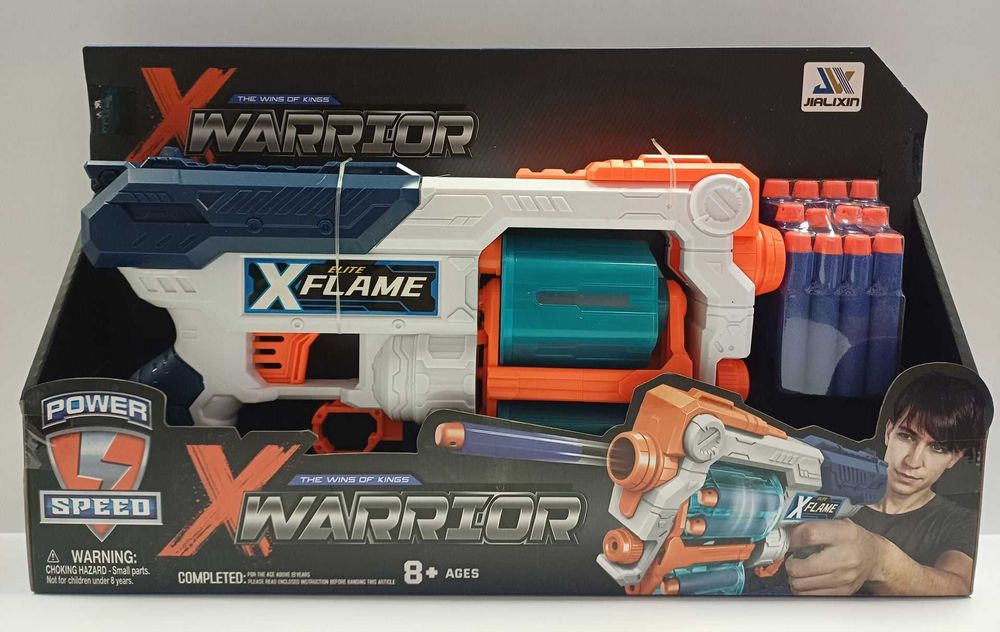 Pistolet zabawkowy X-Warrior X Flame – bębenkowy + strzałki piankowe, 8+
