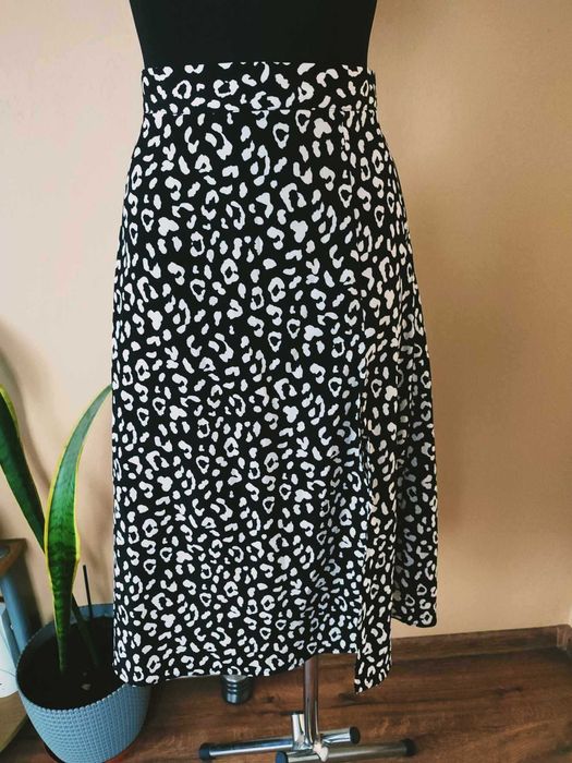 Czarna spódnica midi w białą panterkę, Shein, L/40