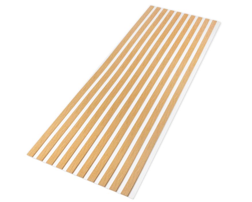 Lamele ścienne na białej płycie HDF - 275 cm x 59,5 cm - Dąb i inne