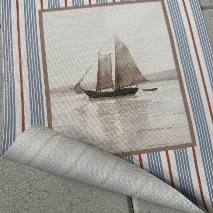 nieoprawiony art print plakat retro Zaglówka pasy styl Coastal / Hamptons 21x30 cm