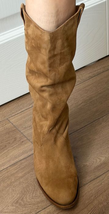 Чоботи Massimo Dutti, р.38, замша, cowboy style, колір: camel/тепла карамель
