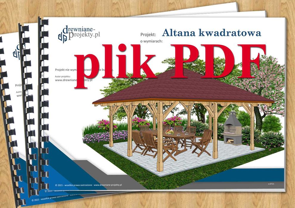 Projekt: Altana ogrodowa drewniana kwadratowa - plik PDF Altanka Wiata