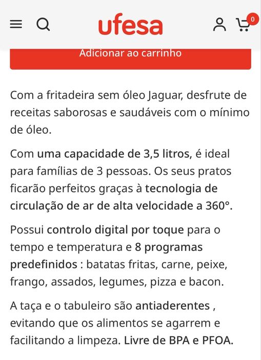 Air Fryer Ufesa Jaguar em garantia até fevereiro de 2027