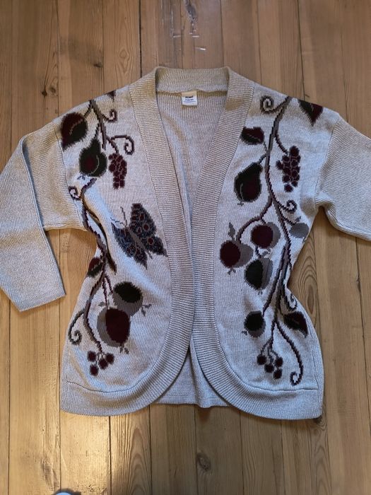 Vintage retro kardigan made in England angielski owoce oversize