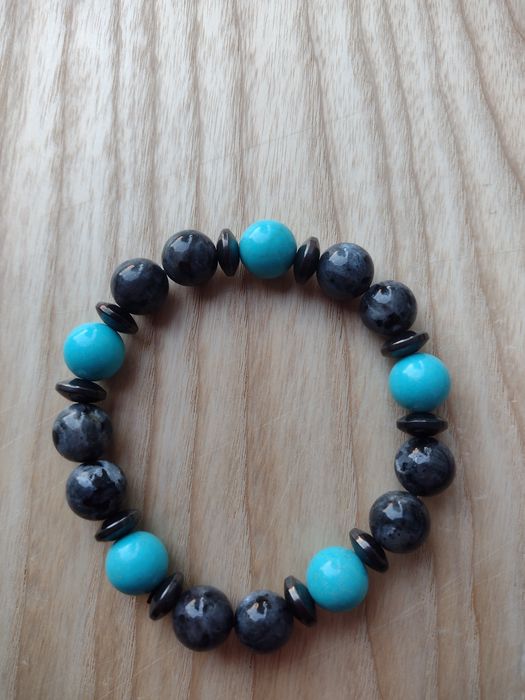 Bransoletka męska 17cm kamienie magnezyt labrador