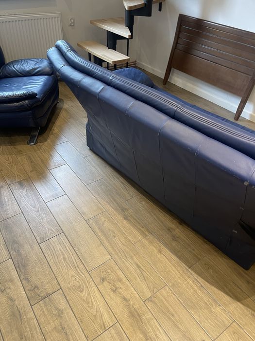 Wypoczynek sofa skórzana niebieska