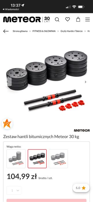 Zestaw hantli bitumicznych METEOR 30 KG