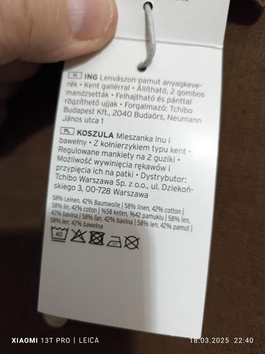 Koszula lniano 58% - bawełniana 42%, brązowa, nowa