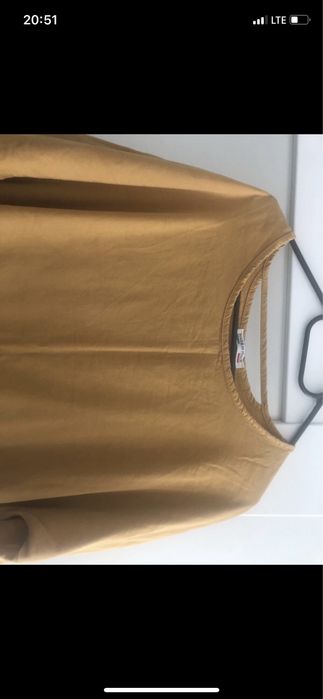 Tunika damska bluzka krotki rekaw musztardowa lyocel  42 XL falbanka