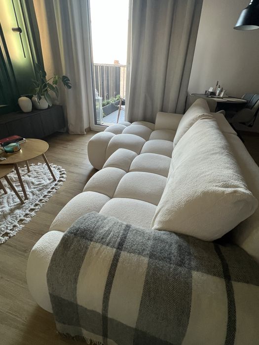 Narożnik rozkladany modny kremowy boucle