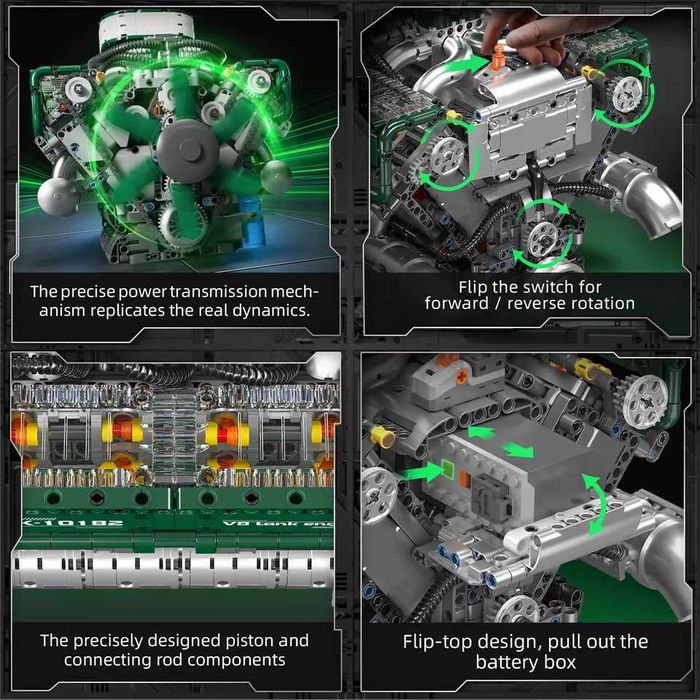 Mould King 10182 V8 Танковий Двигун. 2250 дет. У коробці. Tank Engine