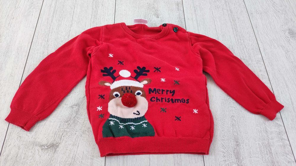 Sweterek świąteczny renifer czerwony roz.  92 cm