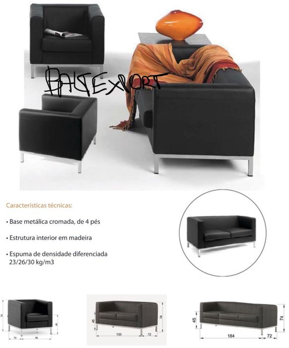 Sofá simples rececao revestido tecido pele sintetica material Nova
