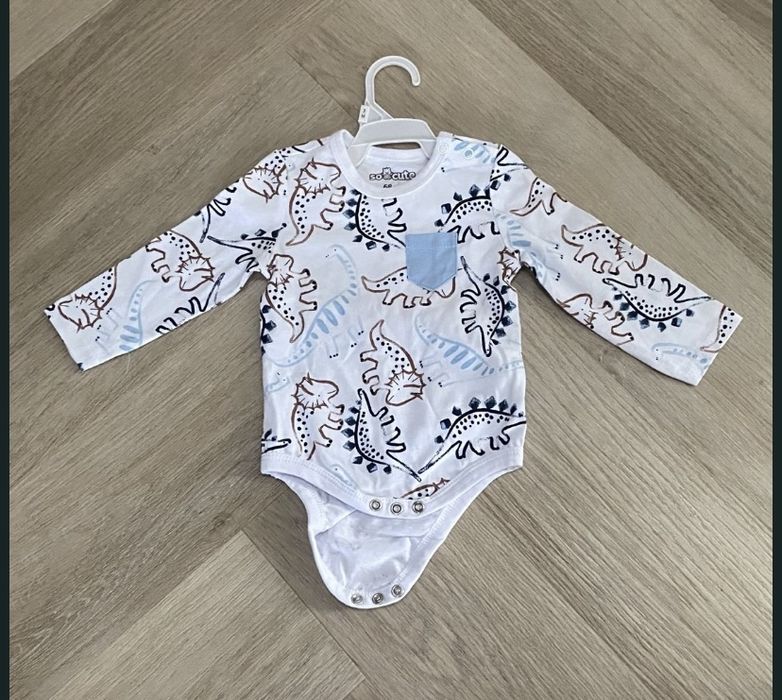 Nowy zestaw dla chlopca trzy body w dinozaury i koszuleczka