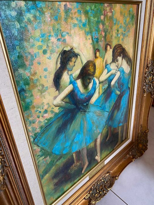 Quadro com reintrepetação, pintado à mão "Bailarinas azuis" de Degas