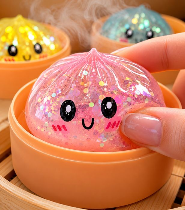 Іграшка антистрес Squishy Dumpling CF002 "Таємничий Пельмень" з блискітками малий розмір 5,5x5.5 см