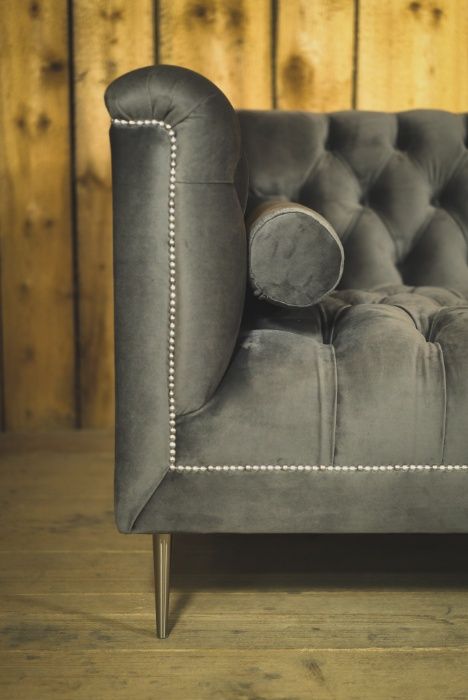 Duża Sofa Kanapa Na Wymiar Chesterfield Popiel Szara TV Pit Retro PRL