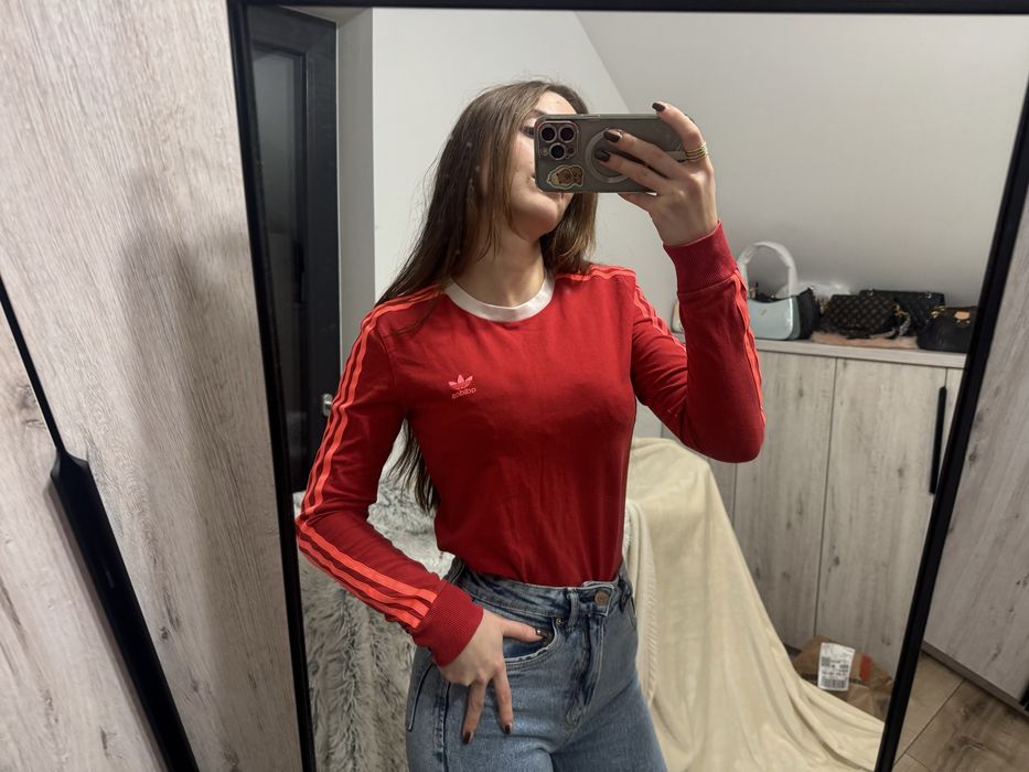 Bluzka czerwona adidas trzy paski
