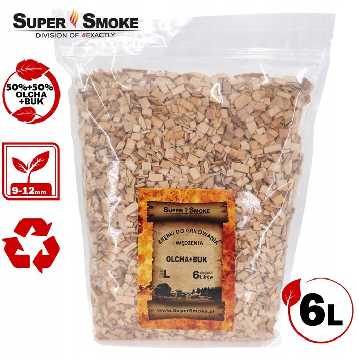 Zrębki Wędzarnicze Super Smoke OLCHA+BUK KL-10 (9-12mm) L 6L Doypack