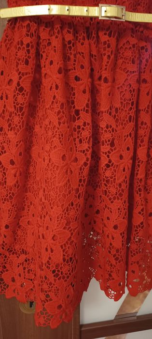 Święta Elegancka Koronkowa Sukienka czerwona dla dziewczynki 140 cm