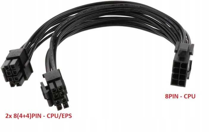 Rozdzielacz Adapter Przedłużacz Zasilania CPU 8PIN na 2x8(4+4)PIN EPS