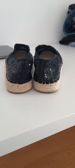Espadryle mokasyny czarne z cekinami 38