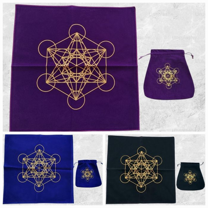 Toalha + Bolsa  grande "Metatron" veludo p/ Tarot