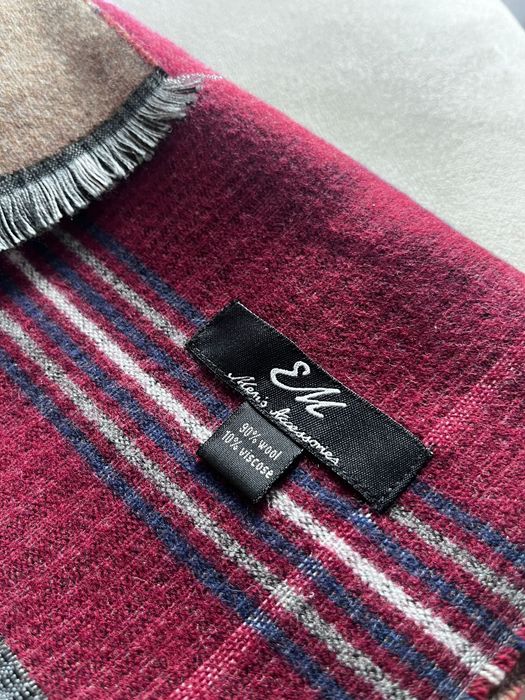 Szal szalik męski z wełny 90% bordowy krata