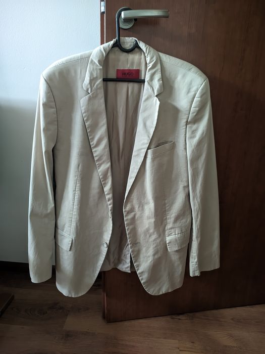 Hugo Boss Marynarka Męska Beżowa 52 XL Letnia Bawełniana Slim