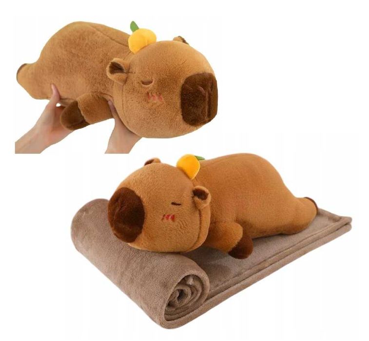 Kapibara z kocem duża maskotka poduszka 3w1