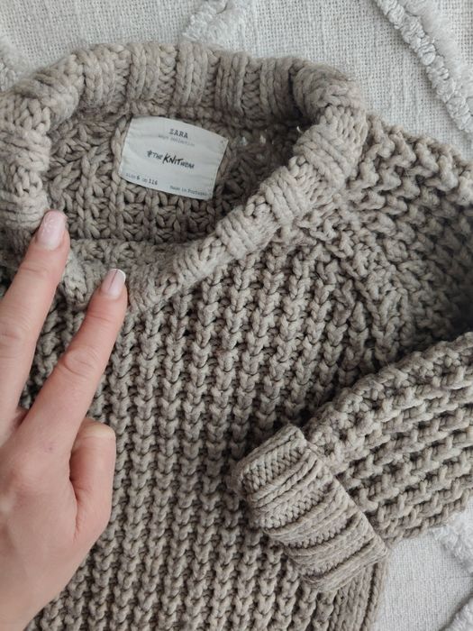 Sweter grubo pleciony Zara 116 beżowy