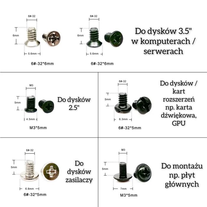Zestaw śrub śrubek do komputera, dla majsterkowicza