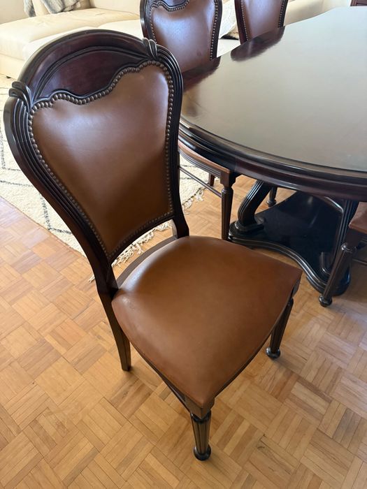 Mesa de jantar + 6 cadeiras, madeira maciça