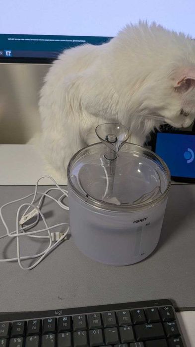 Питний фонтан для котів і собак NPET WF100 1.6L з фільтром Білий (00878)