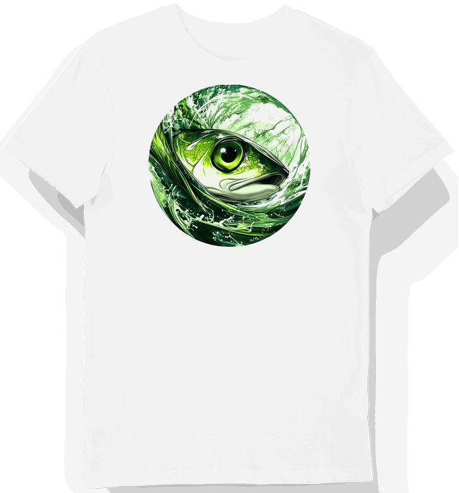 Koszulka męska biała z motywem zielonego oka wędkarskiego XXL