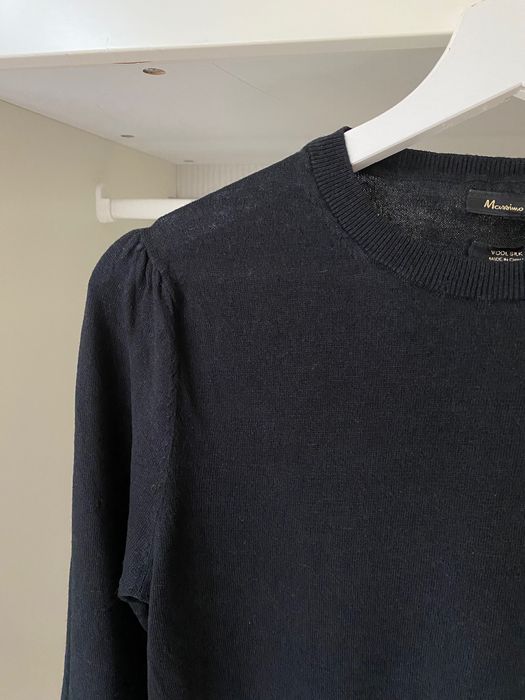 Massimo Dutti czarny klasyczny sweter z bufiastymi rękawami S 36 Wełna Jedwab Wool Silk
