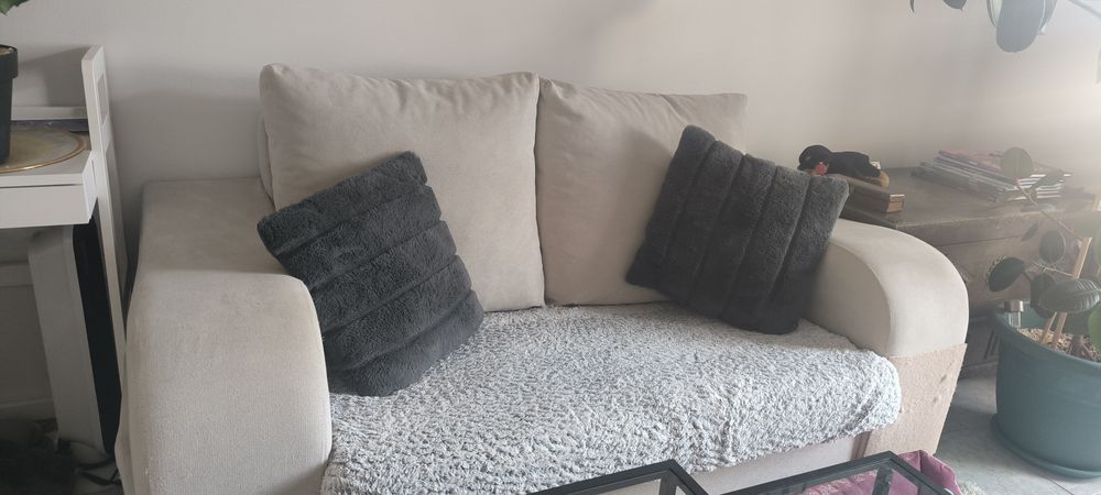 Sofá 2 Lugares Onda (180x90cm) - Cor : Bege 2 Puffs