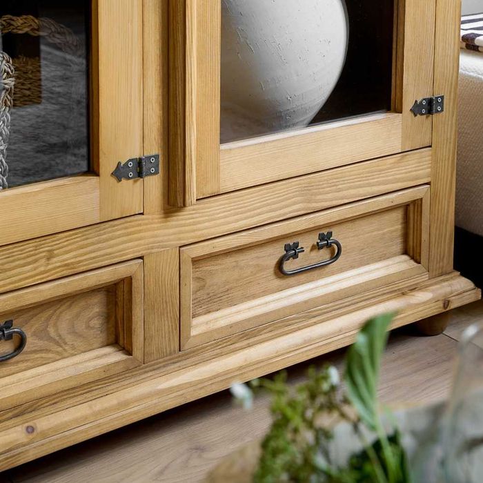 Duża trzydrzwiowa witryna przeszklona do jadalni, retro, rustykalna