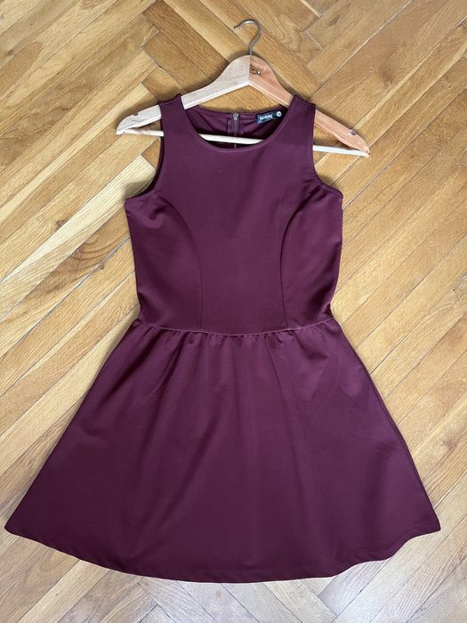 Sinsay bordowa burgundowa sukienka mini rozkloszowana xs 34