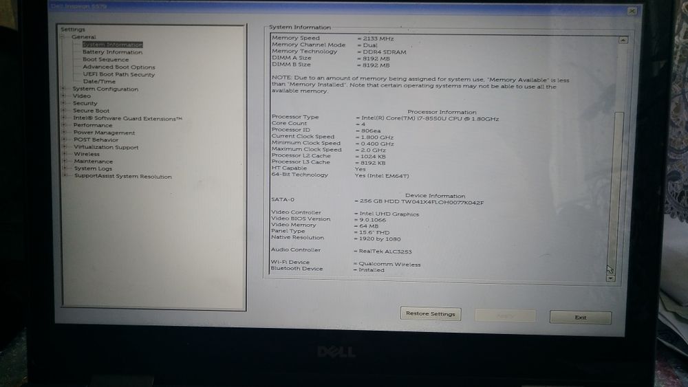 Dell 5579 inspiron i7 ssd256   16gb ram