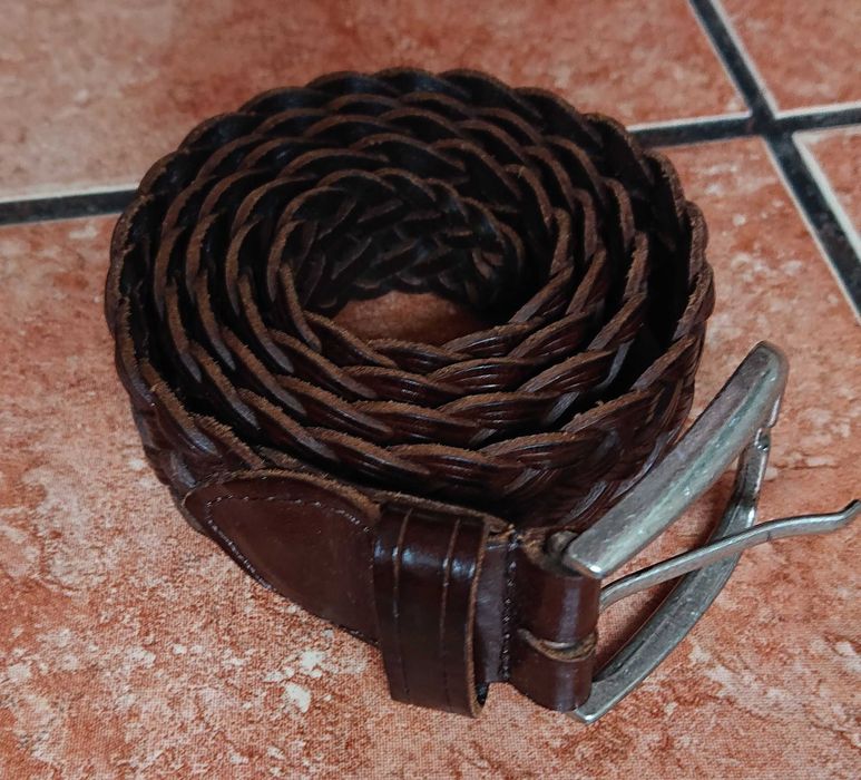 Pasek pleciony Massimo Dutti skórzany skóra 85 cm brązowy