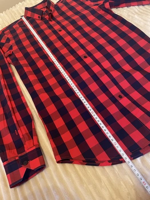 Koszula NOWA ZARA unisex roz. 38 Slim w kratkę granatowo-czerwona