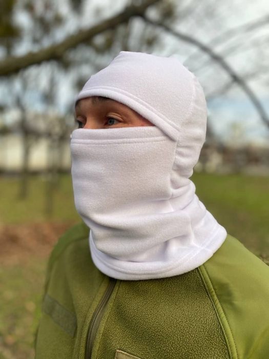 Білі флісові шапки, бафи, балаклави (також є піксель, мультикам олива)