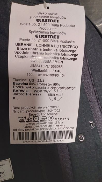 Ubranie robocze ,ubranie technika lotniczego wz 605 A  mon L/XXL