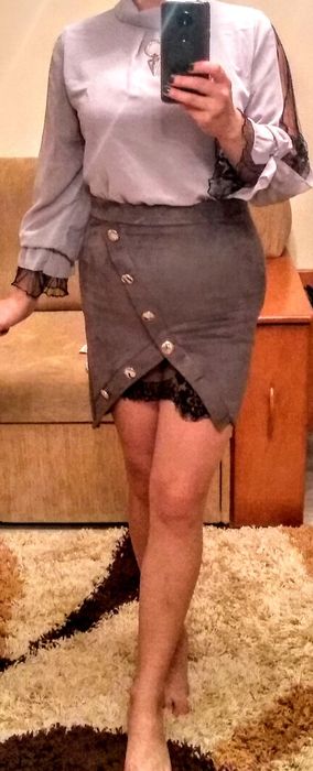 Bluzka szara koronkowe rękawy